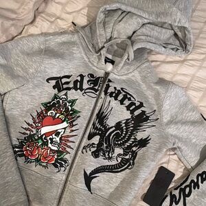 Ed Hardy Gray Crop Top Hoodie
